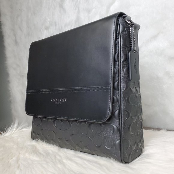 COACH BLACK HOUSTON MAP BAG IN SIGNATURE LEATHER - Picture 2 of 6